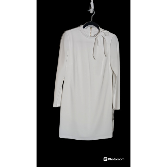 Calvin Klein Women's White High Neck line Logo Midi Preppy on Necktie Dress in M - Picture 4 of 9